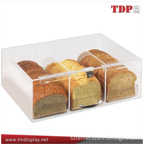 Wholesales Acrylic Carriage Box Cake Stand for Candy, Cake, Bread/Three Section Bread Box with hinged lid